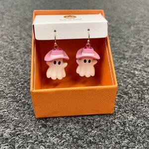 White Ghost Earrings w/ Pink Cowboy Hats